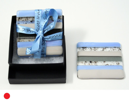 Set of 4 Fused Glass Coasters in Grey and Blue by Harmonies in Wood SOLD