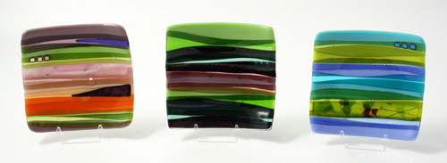 Fused Glass Medium Sushi Dish in Green, Purple & Black by Harmonies in Wood SOLD 