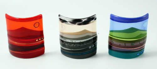 Fused Glass Mini Horizon Panel in Green, Blue and Purple by Harmonies in Wood SOLD