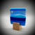 Blockscape Sculpture with Blue Fused Glass Panel by Harmonies in Wood