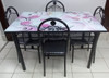 GLASS DINING TABLE A31-M49-4 WITH 4 CHAIR SET PINK & BLACK FLOWERS