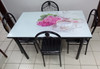 GLASS DINING TABLE A31-M88-5 WITH 4 CHAIR SET PINK & GREEN FLOWERS