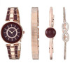 Watch Set Women Anne Klein Crystal Accented with Bracelets Burgandy & Rose Gold 3286BYST