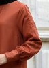 Gown Abaya Lace & Cuffed Sleeve Terra Cotta / Navy