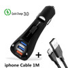 CAR CHARGER 6.1A QC3.0 3 USB PORT WITH LIGHTING CABLE