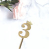 PARTY CAKE TOPPER HAPPY NUMBERS 0-9 GOLD WITH CROWN QA20