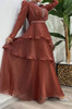 Dress Evening Organza Rust / Silver / Sage