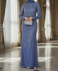 Dress Evening Occasion Tulle Beaded Blue / Taupe