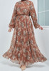 Dress Lined Chiffon Floral White / Brown / Black