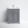 BATHROOM CABINET WOLLATON GREY WITH MIRROR 2 DOORS & 1 DRAW FREESTANDING PVC 23.6"X18.7"X37" GNC-DCGA230