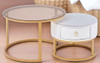 GLASS TABLE CJ-2782-Y45 GOLD AND WHITE 2PCS SET COFFEE TABLE ROUND 50CM + 70CM GLASS TABLE CJ-2782-Y45 GOLD AND WHITE 2PCS SET COFFEE TABLE ROUND 50CM + 70CM