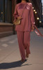 Pants Suit 2pc Set Satin Rose