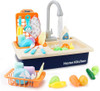 Toy Sink Play Sink with Running Water Kitchen Toy Set with Working Faucet and Play Plates for Girls, Toddlers and Boys