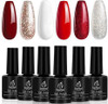 Nails Beetles Candy Cane Gel Polish Set - 6 Colors Glitter Burgundy Red Sparkle CL076