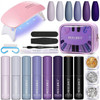 Nails Modelones Gel Polish Kit with Light Starter 6x10ML Colors, 10ML Base and Top Coat Beginner purple