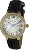 Watch Women's Peugeot 14K Gold plated round, with Roman Numerals, Calendar & Leather Band