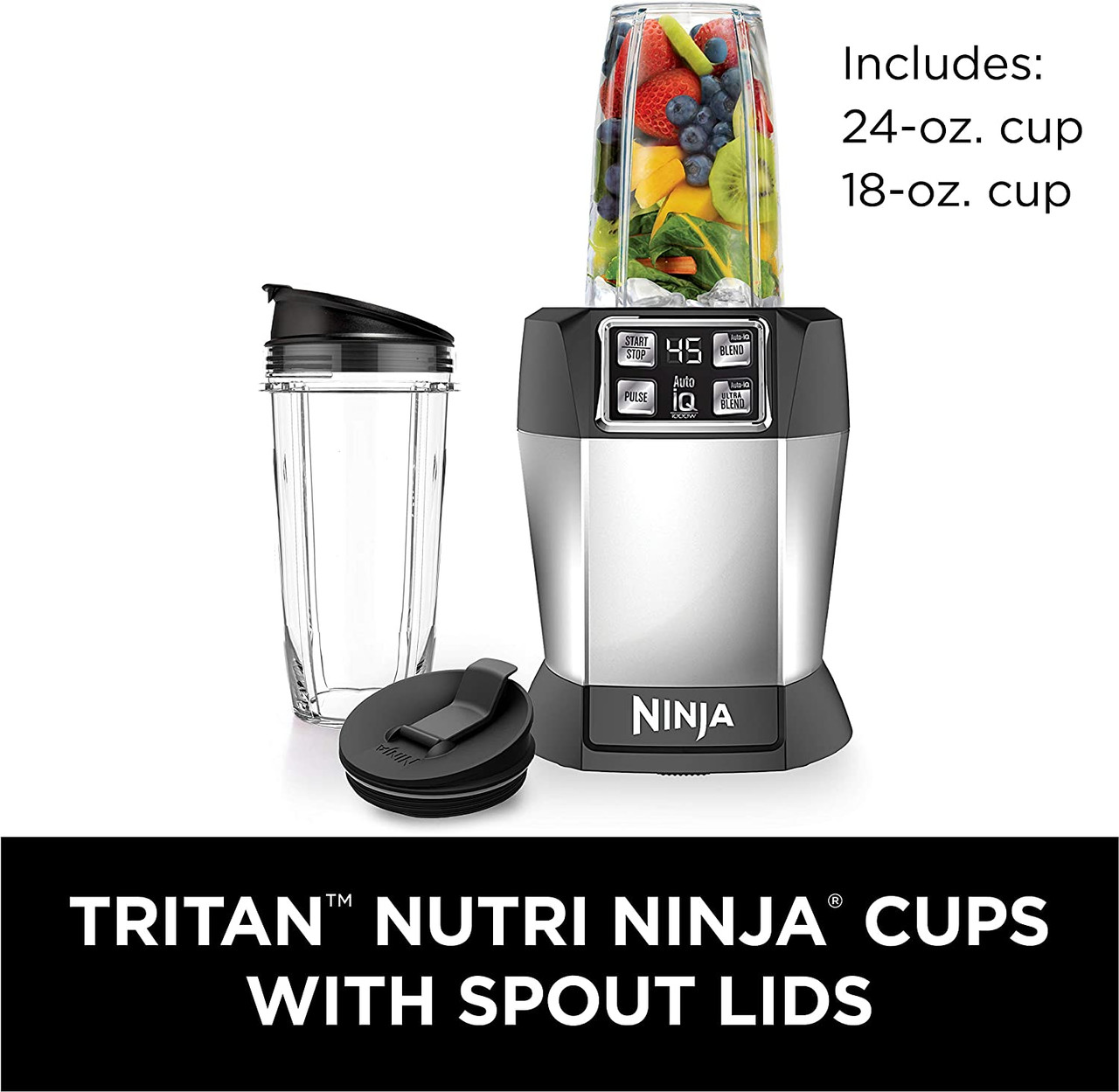  Ninja Nutri Pro Compact Personal Blender, with 18 Oz. and 24  Oz. To Go Cups, in a Black and Silver Finish: Home & Kitchen