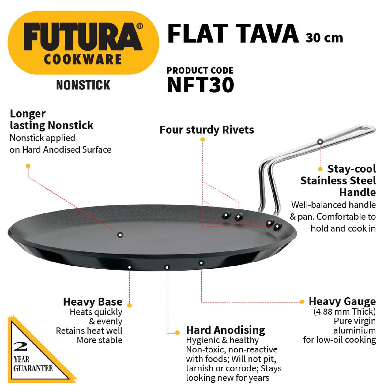 Hawkins - Futura Q41 Non Stick Flat Dosa Tava Griddle 33cm with Plastic  Handle 