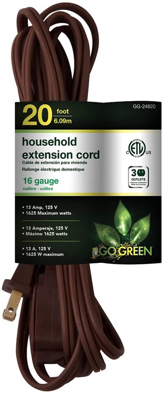 EXTENSION CORD INDOOR 20' GO GREEN GG-24820 BROWN A. Ally  Sons