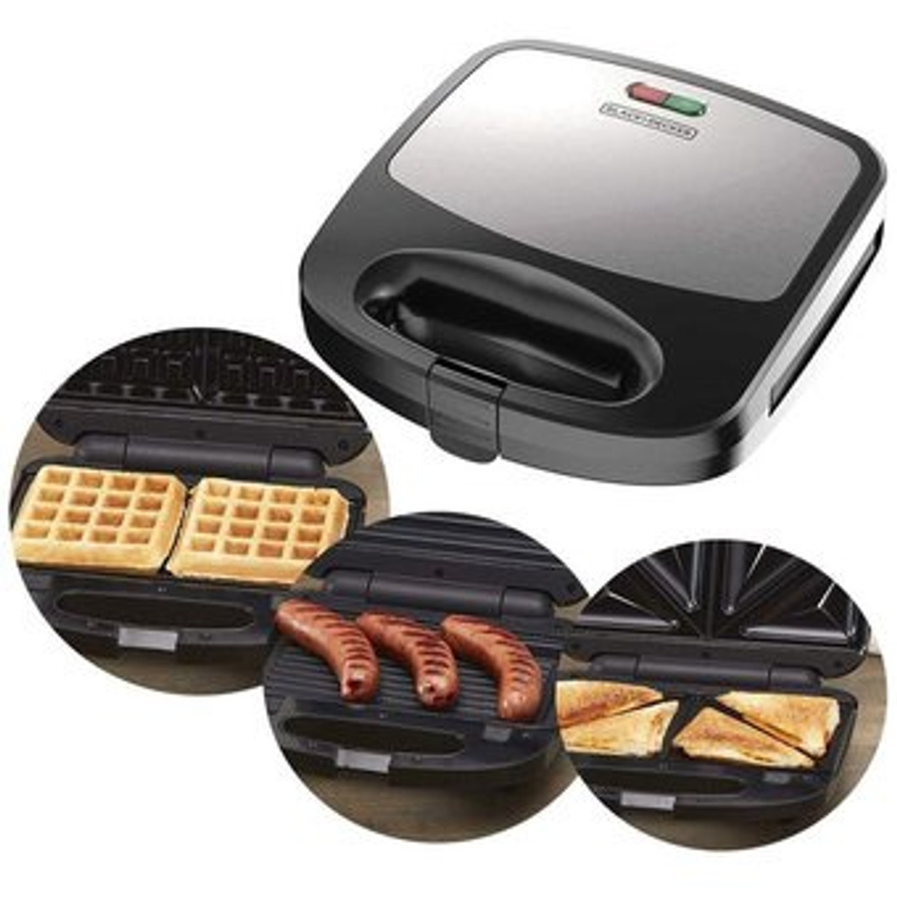 Black Decker gbd1043-cl 3-in-1 Sandwich Waffle Maker Panini GRI