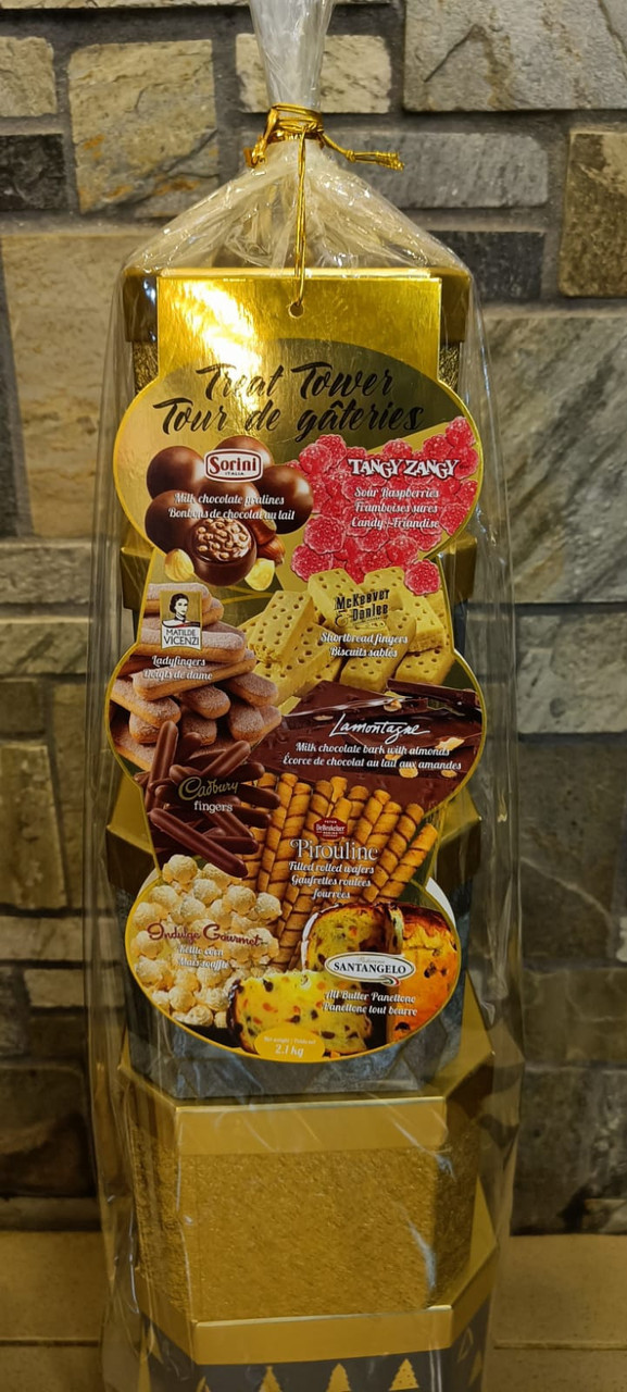SANTANGELO TREAT TOWER 6-PACK BOX 3FT HIGH CHOCOLATE & COOKIES ASSORTMENT  GIFT SET BASKET 1456331 2.1KG - A. Ally & Sons