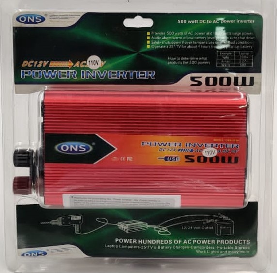 INVERTER ONS 500W 12V-110V RED ONS-500P - A. Ally & Sons