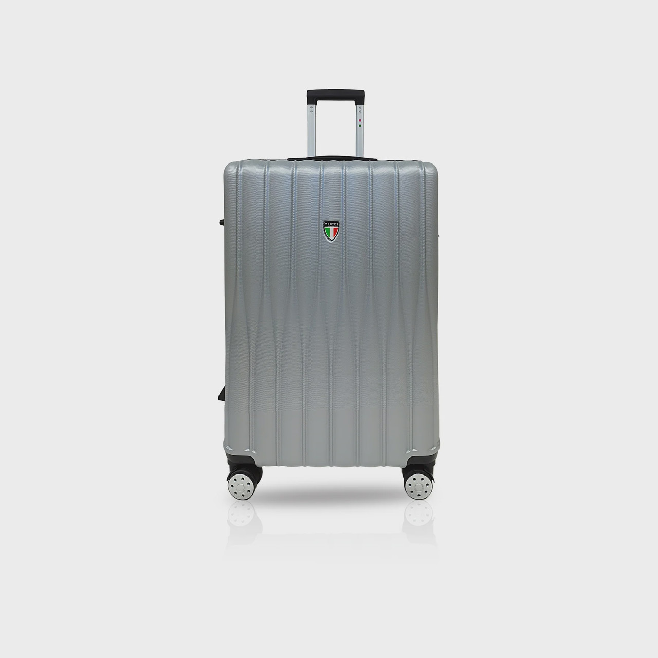 LUGGAGE SUITCASE TUCCI Italy LARGE 28" BARATRO T0331-28IN-SILWT ABS HARD  COVER 4 WHEEL SPINNER SILVER WHITE - A. Ally & Sons