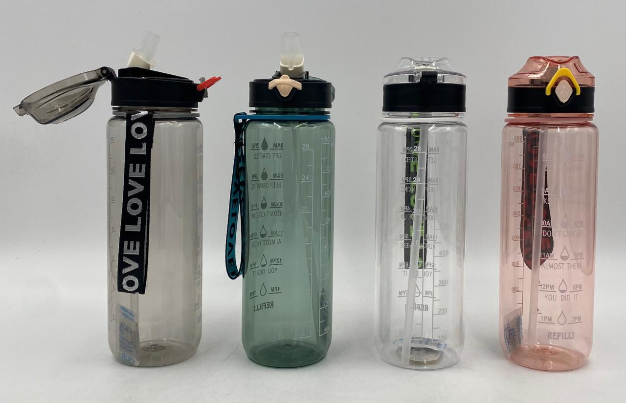 WATER BOTTLE 2253 CLEAR PLASTIC 900ML 7 X 25.3CM LARGE - A. Ally & Sons