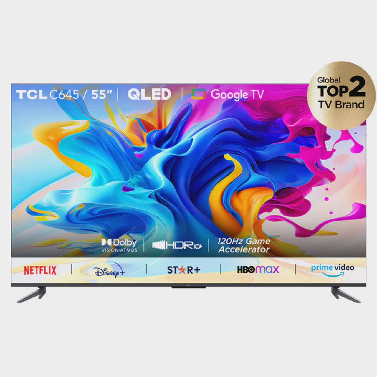 TV QLED 55  TCL 55C645, UHD 4K, Quad Core, Smart TV, Dolby Atmos, Brushed  titanium metal front