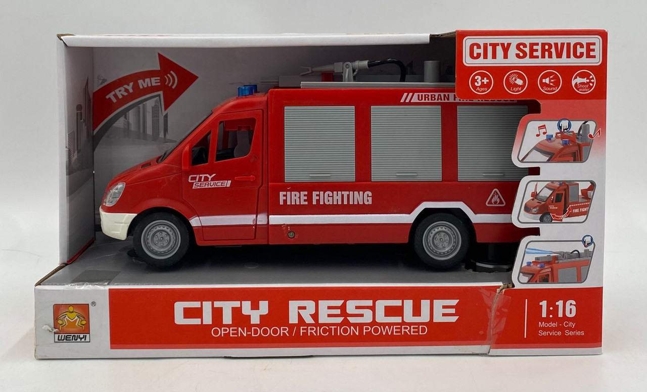 TOY FIRE FIGHTING TRUCK CITY RESCUE SERVICE 1:16 SCALE WENYI OPEN