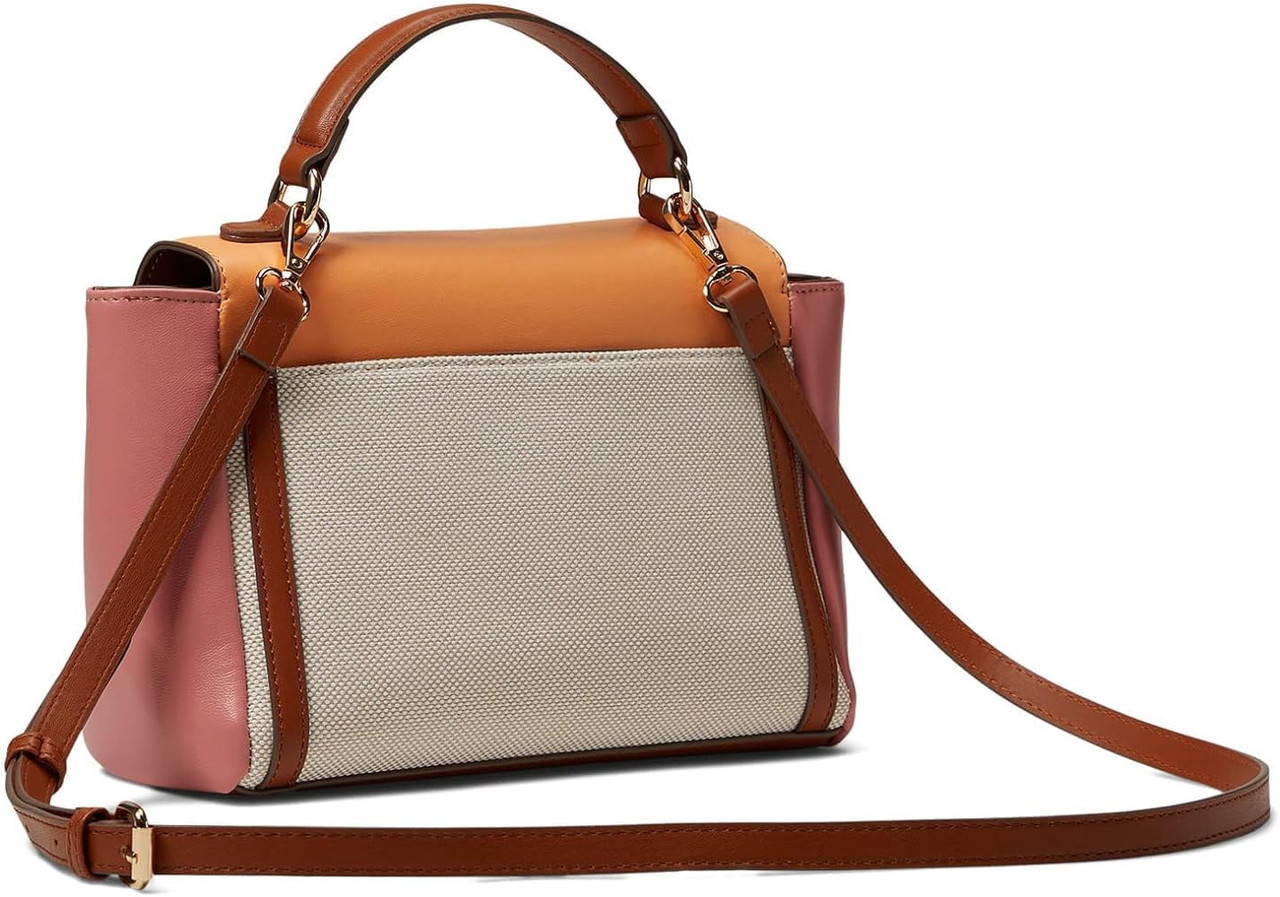 Bag Anne Klein Satchel Color Blocked Canvas Flap Tan / Navy