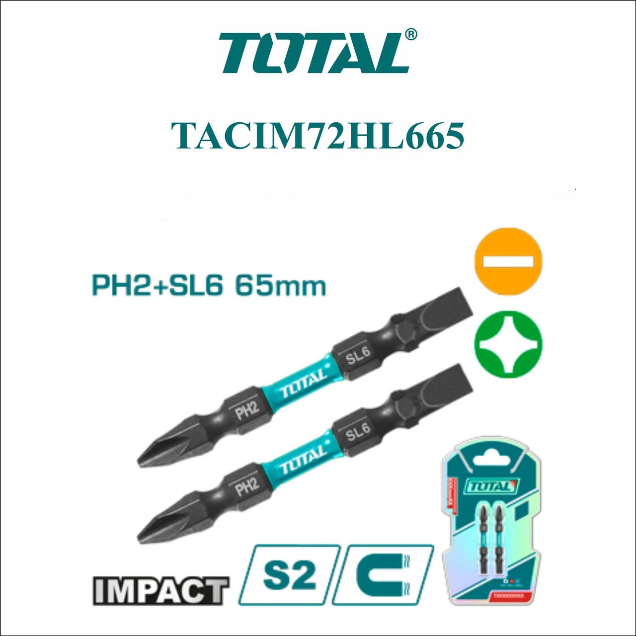 SCREWDRIVER BIT SET 2PCS TOTAL TACIM72HL665 IMPACT - A. Ally & Sons