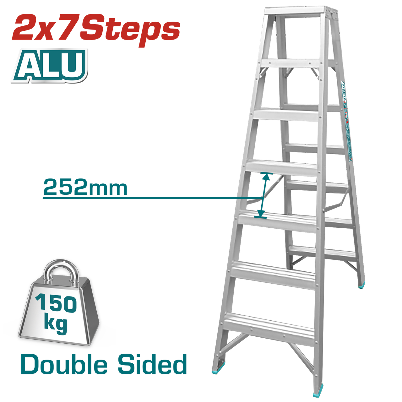 LADDER 7 STEP ALUMINIUM TOTAL THLAD01071 DOUBLE SIDE - A. Ally & Sons