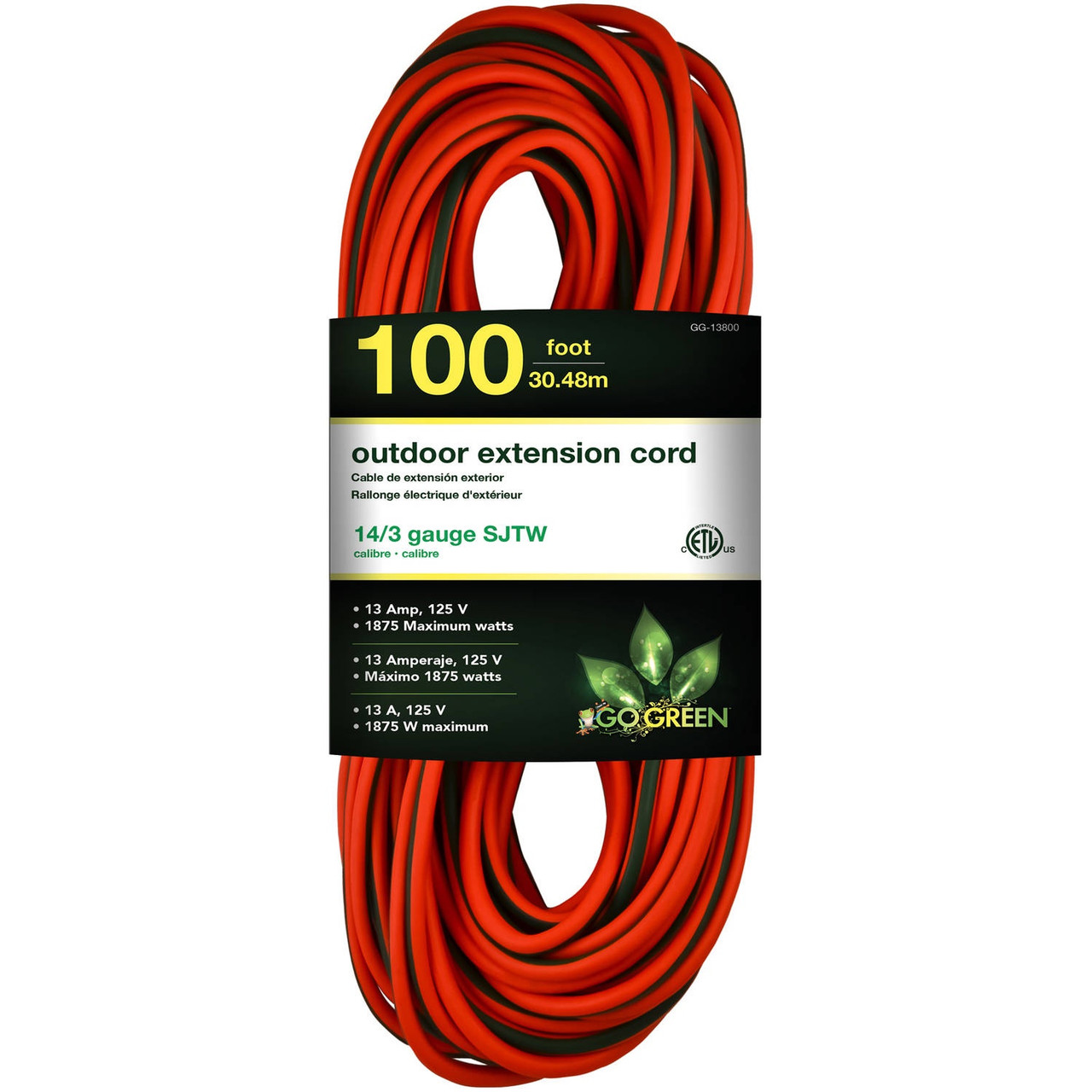 EXTENSION CORD OUTDOOR 100' GO GREEN GG-13800 14G - A. Ally & Sons