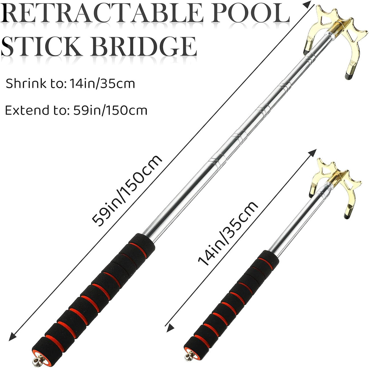 Spring Loaded Pool Stick POOL CUE STICK BRIDGE HIGH BRASS HEAD RETRACTABLE - A. Ally & Sons