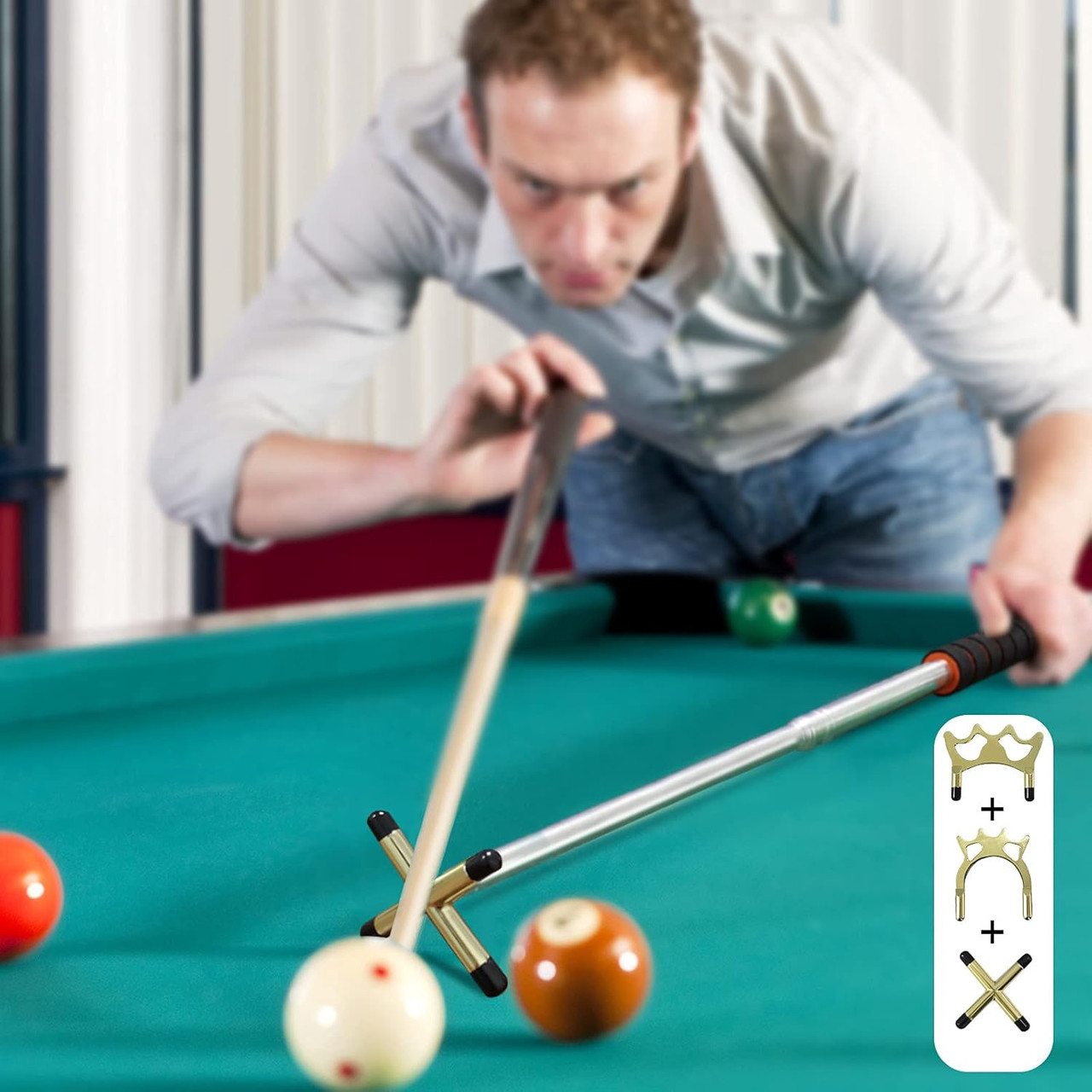 Spring Loaded Pool Stick POOL CUE STICK BRIDGE TRIPPLE BRASS HEAD RETRACTABLE - A. Ally & Sons