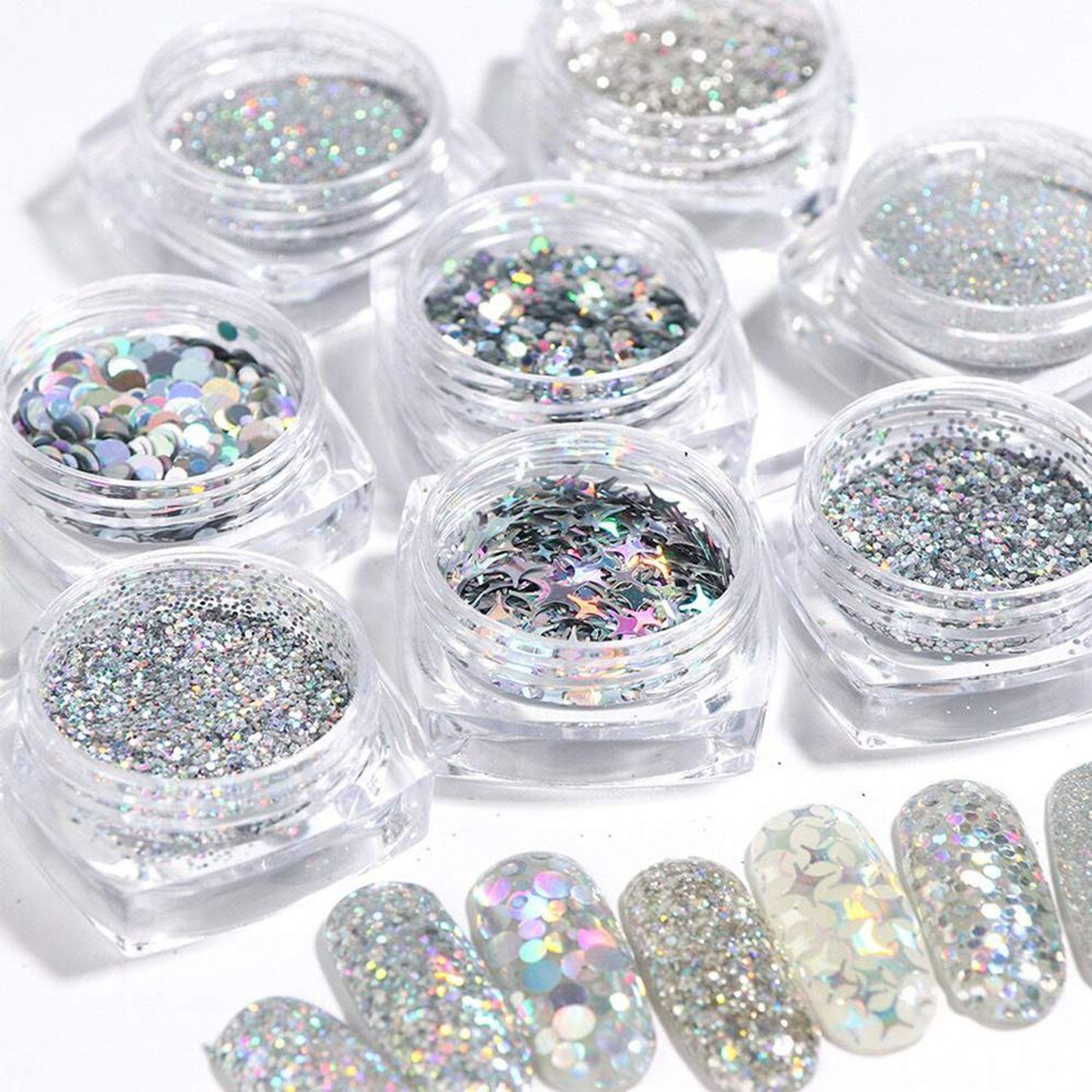 Nail Sequins,8 Boxes Nail Sequins Flakes Set with Chunky Sequins & Fine  Glitter Powder Mix,Manicure Nails Decorations Set for Nail