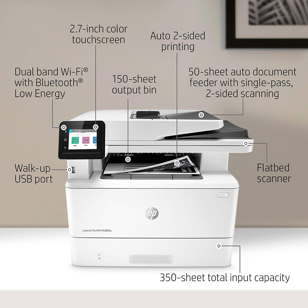 Hp Jet Pro‎ M428Fdn Laser Printer Scanner And Fax Wi-Fi - White