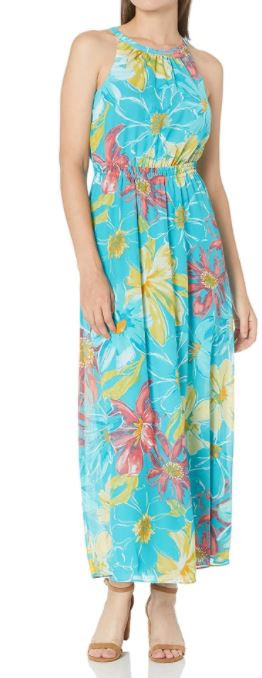 Dress Nine West Halter Neck Maxi Aqua