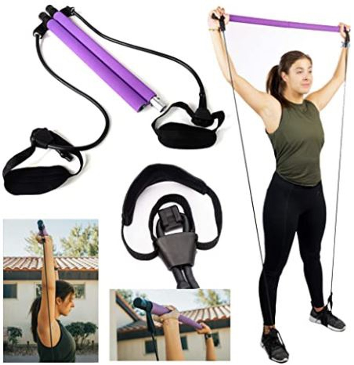 Viajero Pilates Bar Kit for Portable Home Gym Workout - 2 Latex Exercise  Resistance Band - 3-Section Sticks - All-in-one Strength Weights Equipment  for Body Fit…