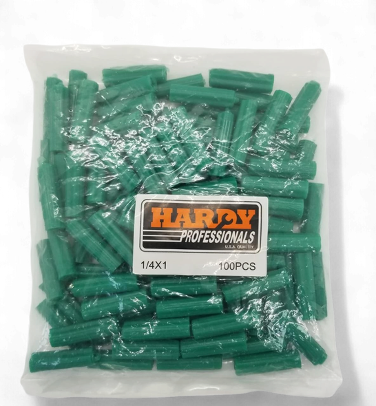 WALL PLUG GREEN 1" X 1/4" HARDY 100PCS PK