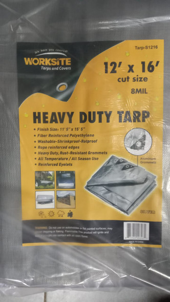 TARPAULIN SILVER 12' x 16' WORKSITE TARP-S1216 HEAVY DUTY