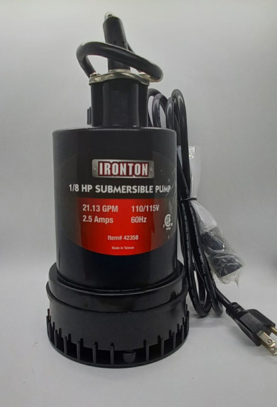 WATER PUMP SUBMERSIBLE IRONTON 42358 1/8HP 1" WATER PUMP SUBMERSIBLE IRONTON 42358 1/8HP 1"