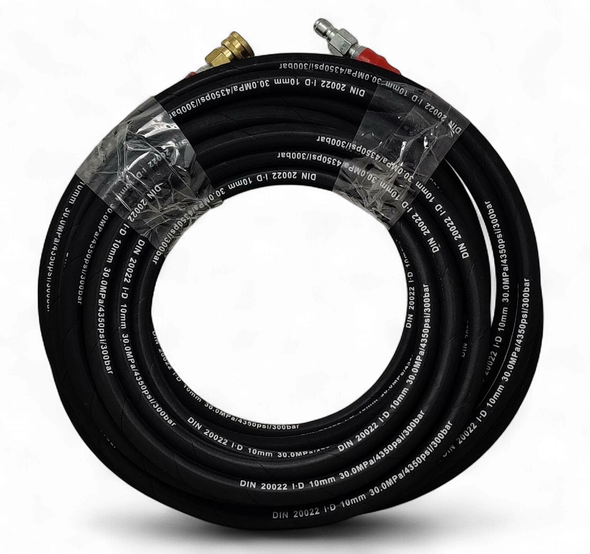 PRESSURE WASHER HOSE 4350PSI DIN 20022 I.D SNAP ON MALE AND FEMALE METAL 3/8" X 30'