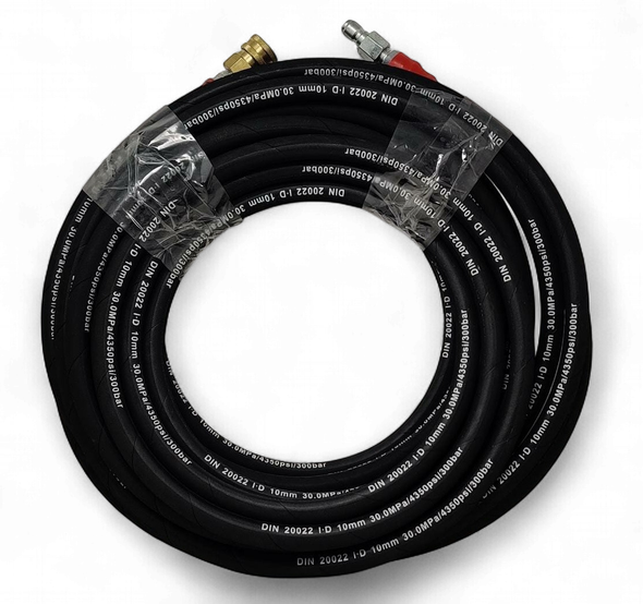 PRESSURE WASHER HOSE 4350PSI DIN 20022 I.D SNAP ON MALE AND FEMALE METAL 3/8" X 50'