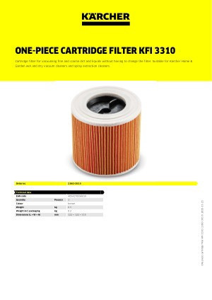 CARTRIDGE FILTER FOR KARCHER PLEATED KFI3310 WET/DRY WD3, NT30, A2004 MX