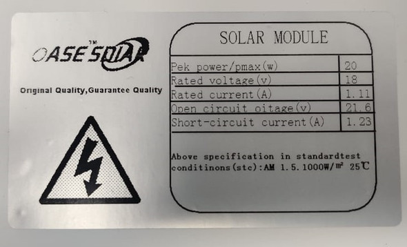 SOLAR PANEL OASE SDIAR 20W 18V MONO SOLAR PANEL OASE SDIAR 20W 18V MONO