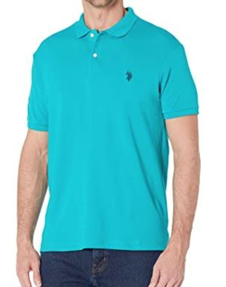 Men Shirt Polo US Polo Turquoise, slim fit, navy logo