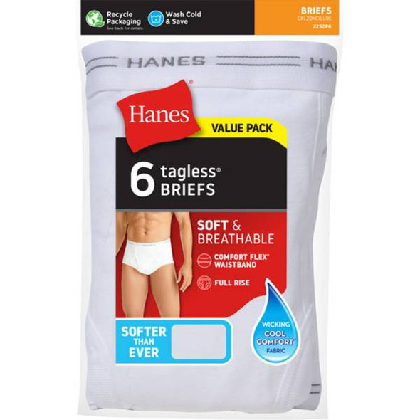 Men Underwear Hanes Brief White 6pack Tagless