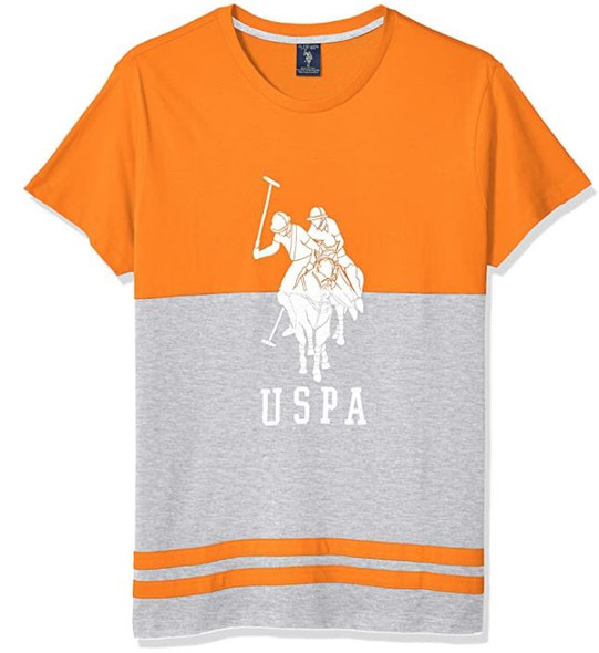 Men T-Shirt US Polo Colorblock round neck Orange & Grey
